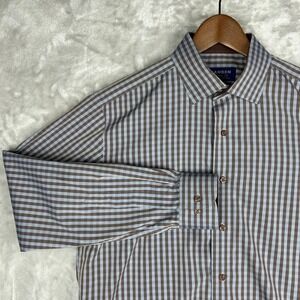Skangen Designer Fit‎ Brown Gingham Check Dress Shirt Mens Medium 15.5